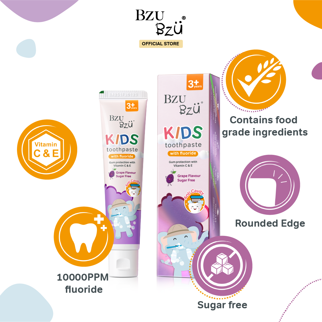 BZU BZU Kids Oral Care Travel Kit 3+ Years (Grape Toothpaste + Blue To ...