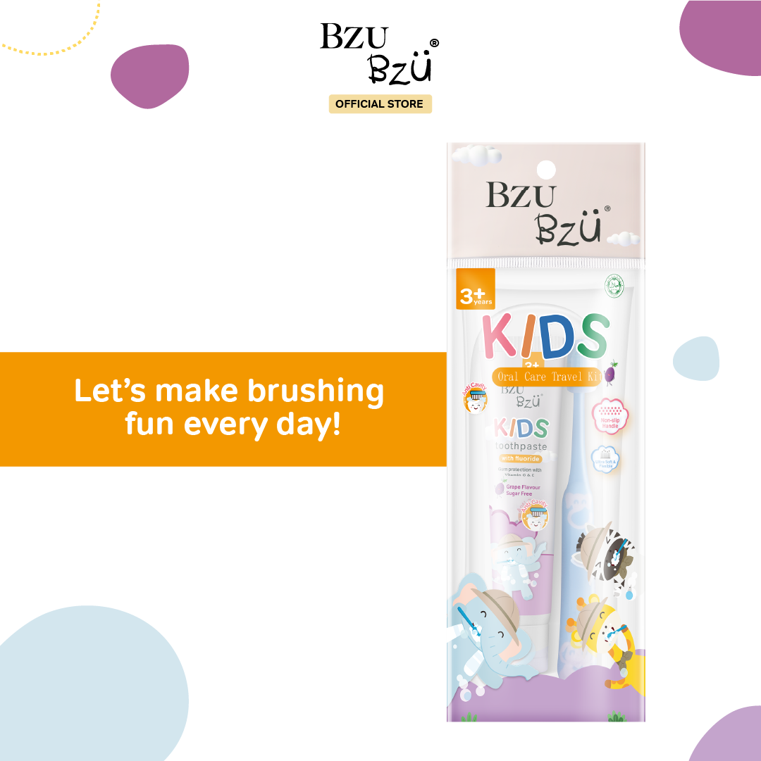 BZU BZU Kids Oral Care Travel Kit 3+ Years (Grape Toothpaste + Blue To ...